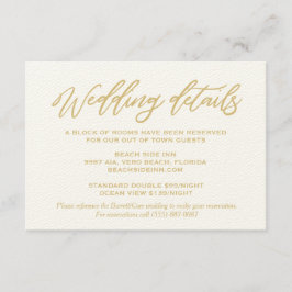 Tarjeta De Recepción Boda Gold Script Detalles Alojamiento Hotel