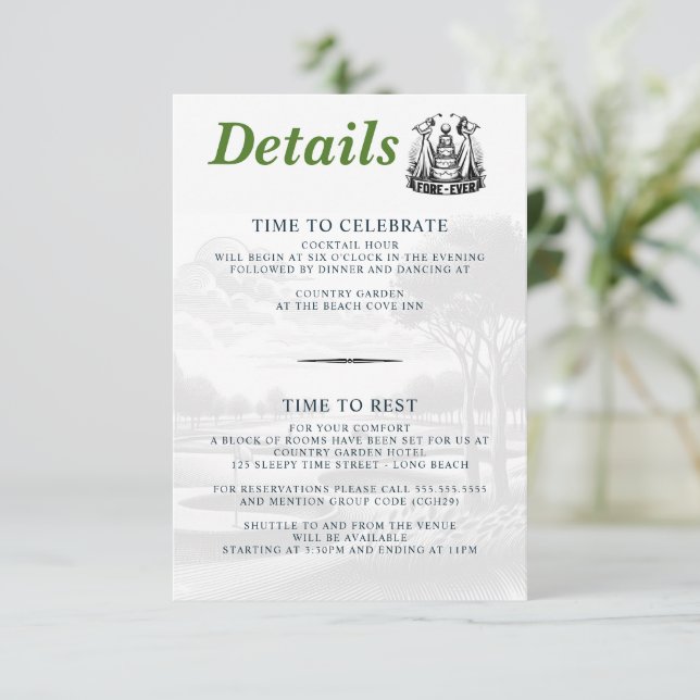 Tarjeta De Recepción Boda Golf Brides (Anverso de pie)