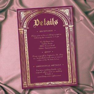 Tarjeta De Recepción Boda Gótica Borgoña Oro Medieval Hasta la Muerte