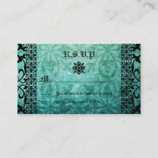 Tarjeta De Recepción Boda gótica cuadrada Ornate Green Damask