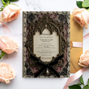 Tarjeta De Recepción Boda Gótica de Lujo Rococó Victoriana en Encaje