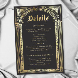 Tarjeta De Recepción Boda Gótica de Negro Oro Medieval Hasta la Muerte