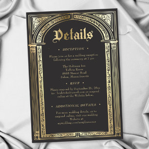 Tarjeta De Recepción Boda Gótica de Negro Oro Medieval Hasta la Muerte