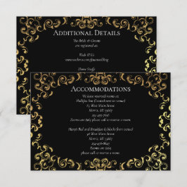 Tarjeta De Recepción Boda Gótica de Remolino Dorado y Negro