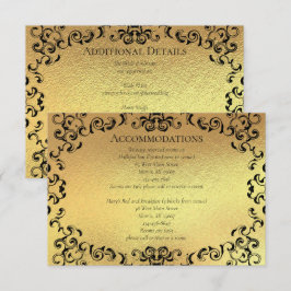 Tarjeta De Recepción Boda Gótica de Remolino Dorado y Negro