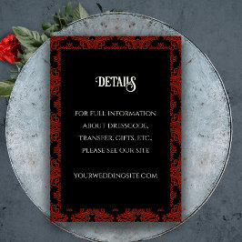 Tarjeta De Recepción Boda gótica gótica floral negra y roja elegante
