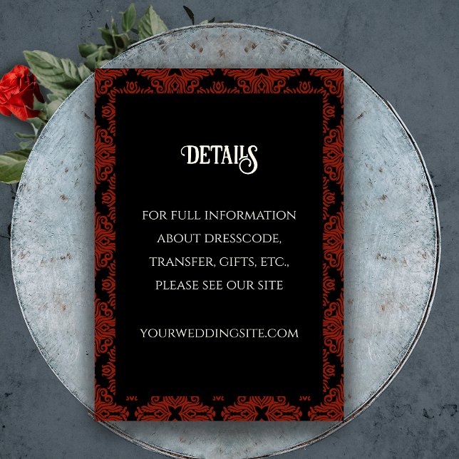 Tarjeta De Recepción Boda gótica gótica floral negra y roja elegante (Black and Red Floral Gothic Dark Elegant Wedding Enclosure Card)