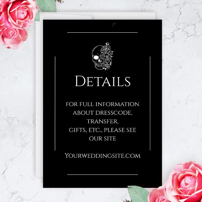 Tarjeta De Recepción Boda Gótico Elegante De Tatuaje Blanco Y Negro (Gothic Black And White Enclosure Card)