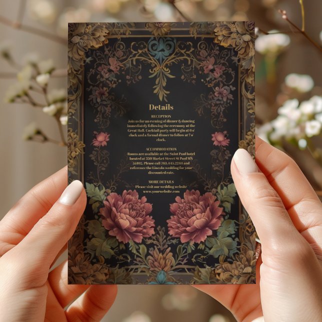 Tarjeta De Recepción Boda gótico floral victoriano (Subido por el creador)