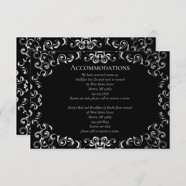 Tarjeta De Recepción Boda gótico Silver y Black Swirl (Anverso / Reverso)