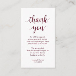 Tarjeta De Recepción Boda Gracias, escritura moderna de Borgoña