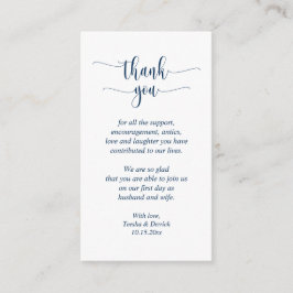 Tarjeta De Recepción Boda Gracias, guión moderno, azul de la Marina Clá