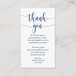 Tarjeta De Recepción Boda Gracias, guión moderno, azul de la Marina Clá
