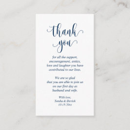 Tarjeta De Recepción Boda Gracias, guión moderno, azul de la Marina Clá