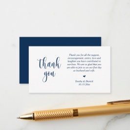 Tarjeta De Recepción Boda Gracias, guión moderno, azul de la Marina Clá