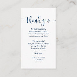 Tarjeta De Recepción Boda Gracias, guión moderno, azul de la Marina Clá