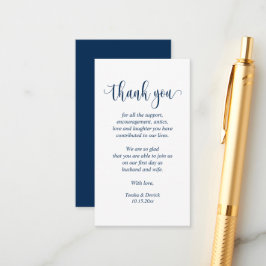 Tarjeta De Recepción Boda Gracias, guión moderno, azul de la Marina Clá