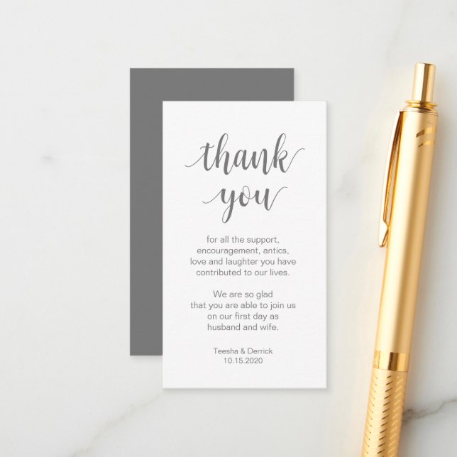 Tarjeta De Recepción Boda Gracias, guión sencillo moderno (Anverso/Reverso In Situ)