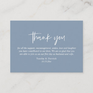 Tarjeta De Recepción Boda Gracias, guión simple moderno azul turbio