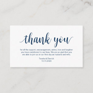 Tarjeta De Recepción Boda Gracias, moderna escritura azul de la Marina