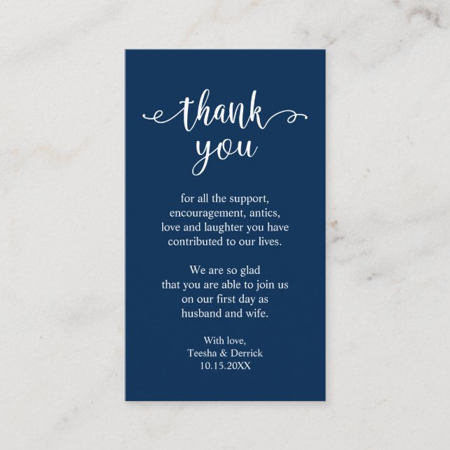 Tarjeta De Recepción Boda Gracias, moderna marina rusa simple azul (Anverso)