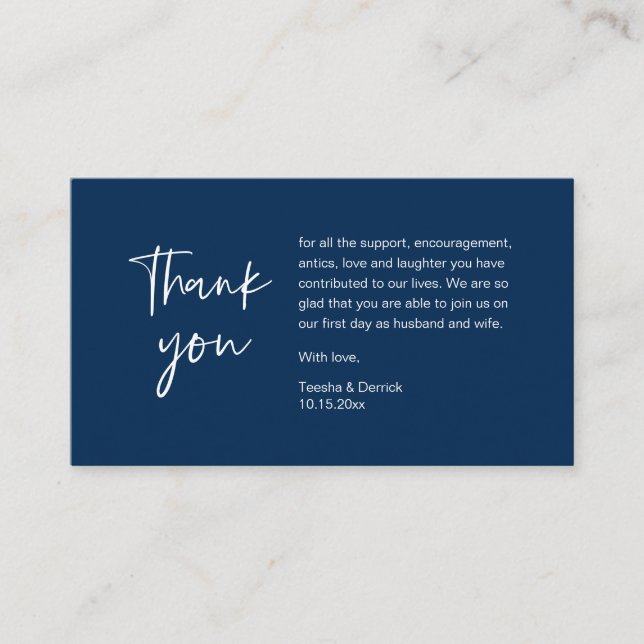Tarjeta De Recepción Boda Gracias por asistir, Classy Navy Blue (Anverso)