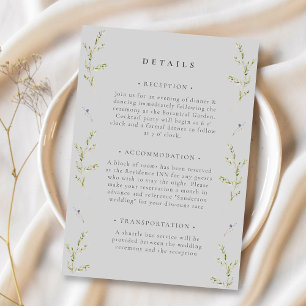 Tarjeta De Recepción Boda Gray Elegant Winter Wildflower Detalle
