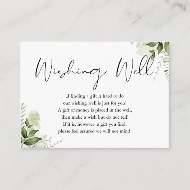 Tarjeta De Recepción Boda Greenery Floral Script Pozo de los Deseos (Anverso)