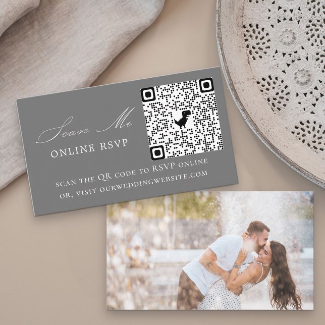 Tarjeta De Recepción Boda gris de código QR RSVP en línea (Subido por el creador)