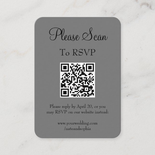 Tarjeta De Recepción Boda gris moderno sencillo escanear código QR (Anverso)