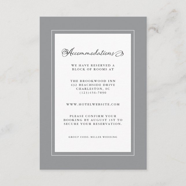 Tarjeta De Recepción Boda Gris Ultimate Detalle de Fronteras de Moda Mo (Anverso)