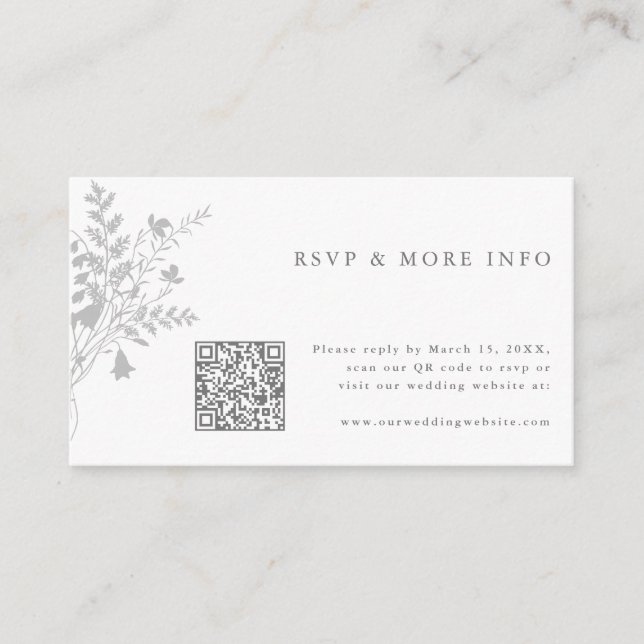 Tarjeta De Recepción Boda gris y blanca de flores silvestres RSVP (Anverso)
