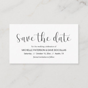 Tarjeta De Recepción Boda Guardar la fecha Diseño mínimo, fuente negra