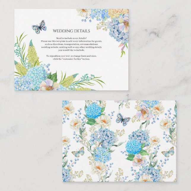 Tarjeta De Recepción Boda Hidrangea Azul (Anverso / Reverso)