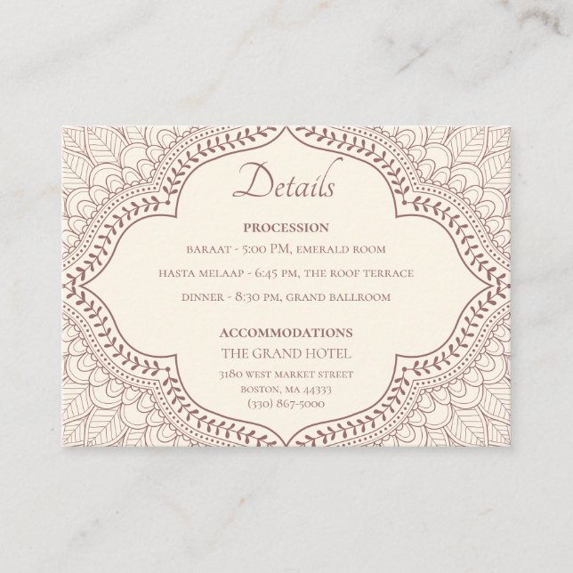 Tarjeta De Recepción Boda hindú tradicional de los mehndi beige (Anverso)