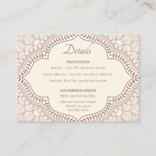 Tarjeta De Recepción Boda hindú tradicional de los mehndi beige