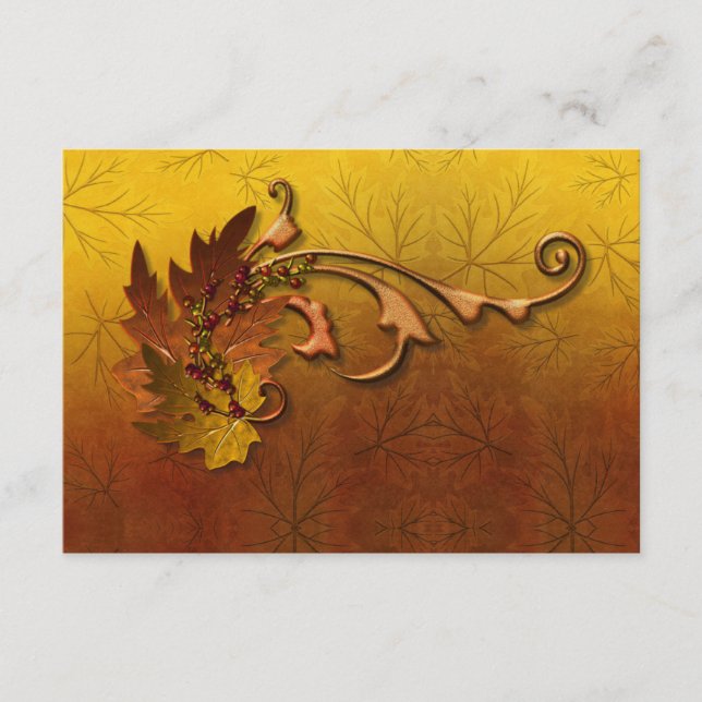 Tarjeta De Recepción Boda Hojas de Oro Otoño (Anverso)