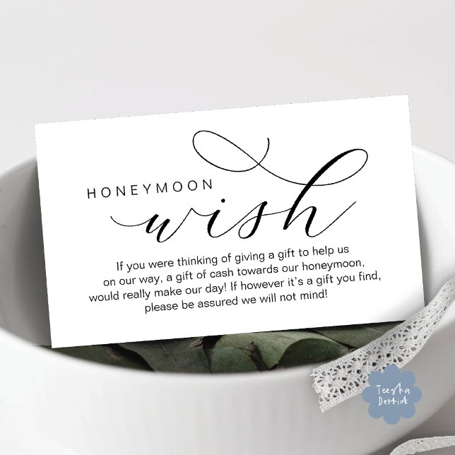 Tarjeta De Recepción Boda Honeymoon Wish, Fondo, mínimo moderno (Wedding Honeymoon Fund, Wish, Cash, Modern romantic minimalist Enclosure Card in Black White)