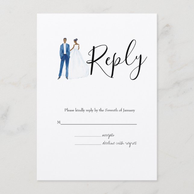 Tarjeta De Recepción Boda ilustrado afroamericano de los pares (Anverso)