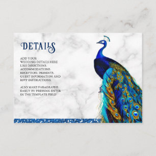 Tarjeta De Recepción Boda India Pavo Real Glitter Azul Chic Moderno