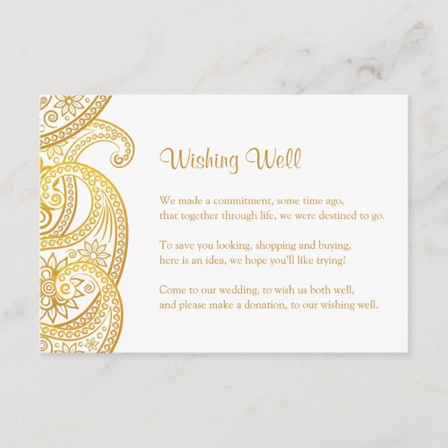 Tarjeta De Recepción Boda indio deseando lo mejor, Gold Paisley (Anverso)