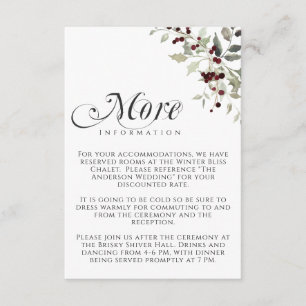 Tarjeta De Recepción Boda Información Adicional Invierno Holly Berry