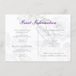 Tarjeta De Recepción Boda Información del invitado Plata Floral Púrpura