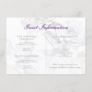 Tarjeta De Recepción Boda Información del invitado Plata Floral Púrpura