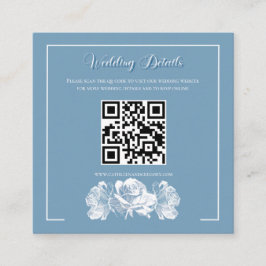Tarjeta De Recepción Boda Información QR Caligrafía Azul Polvoriento