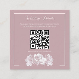 Tarjeta De Recepción Boda Información QR Caligrafía Rosa Polvoriento
