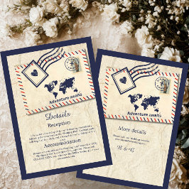 Tarjeta De Recepción Boda Internacional de Destino Rústico de Aventura