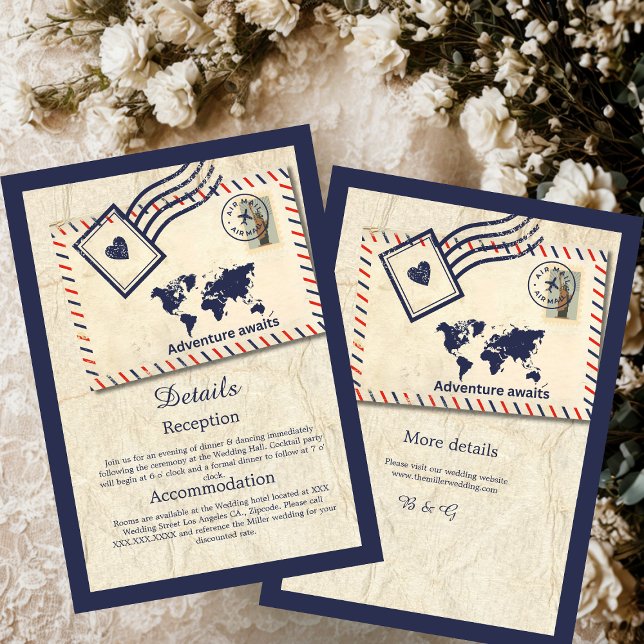 Tarjeta De Recepción Boda Internacional de Destino Rústico de Aventura (Subido por el creador)