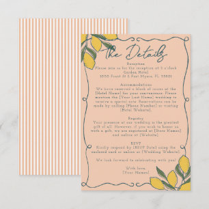 Tarjeta De Recepción Boda italiana de limón melocotón raya azul costera