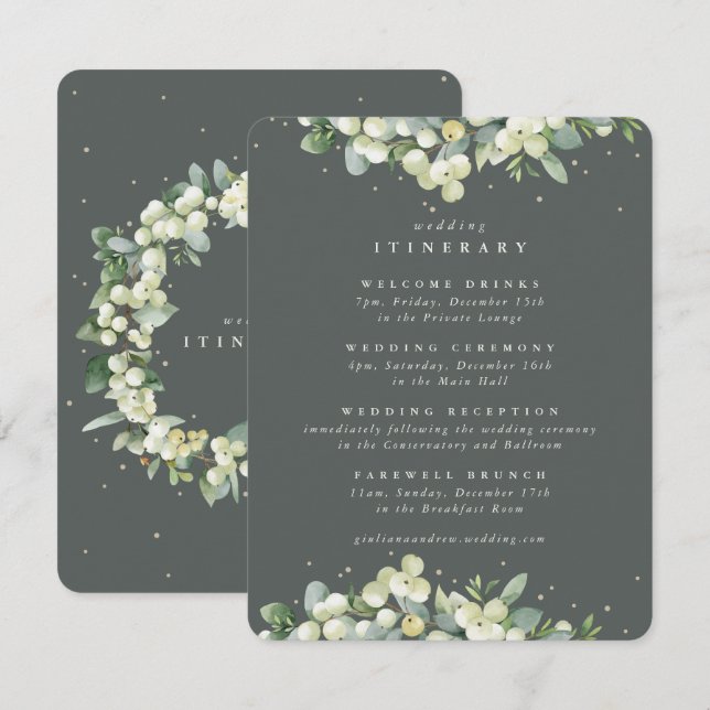 Tarjeta De Recepción Boda Itinerario Verde de Snowberry+Eucalyptus (Anverso / Reverso)